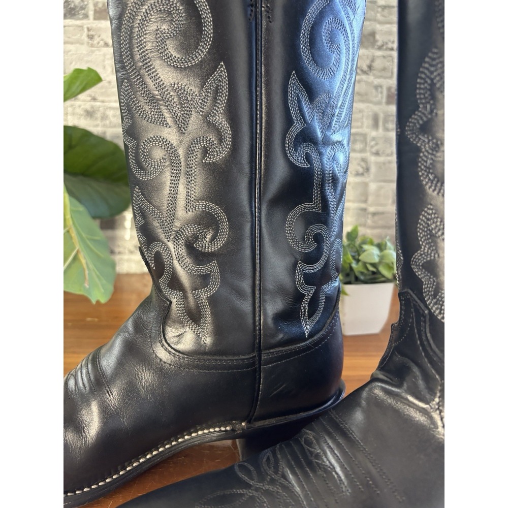 Justin 1409⭐️Classic Black London Calf Leather Western Cowboy Boots⭐️Mens 9 D - Picture 4 of 12